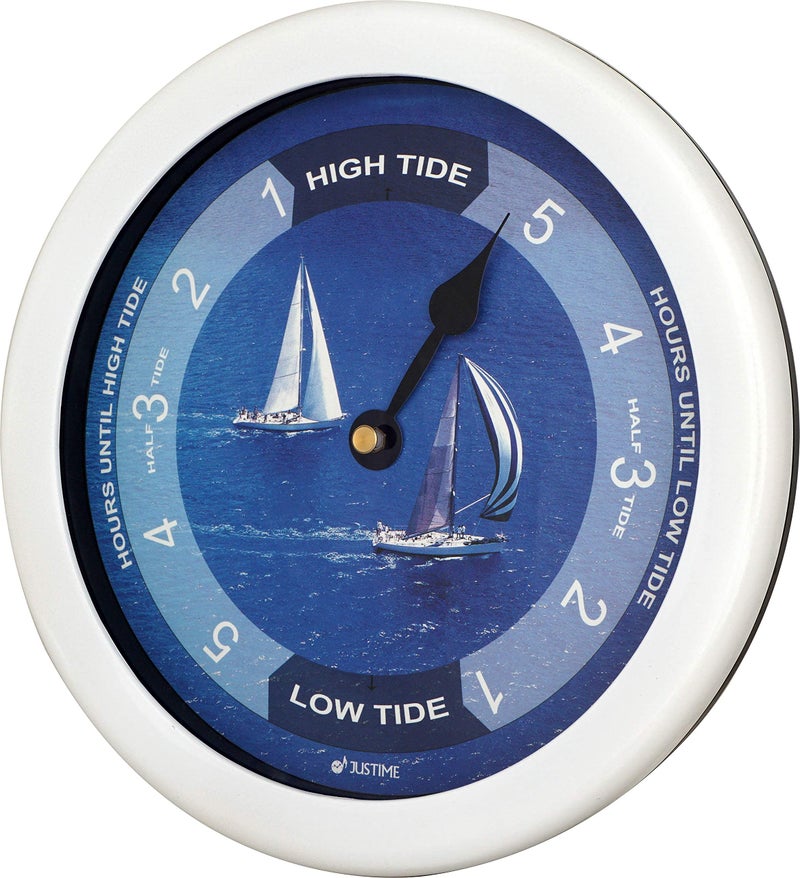 JUSTIME 8.5 Inch Atlantic Tide Clock for East Coast, High Tide Low Tide Clock with Plastic Water Resistant Case, Colorful Graphics Designed Home Wall DÃ©cor (TT024-Yacht White) - Image 3